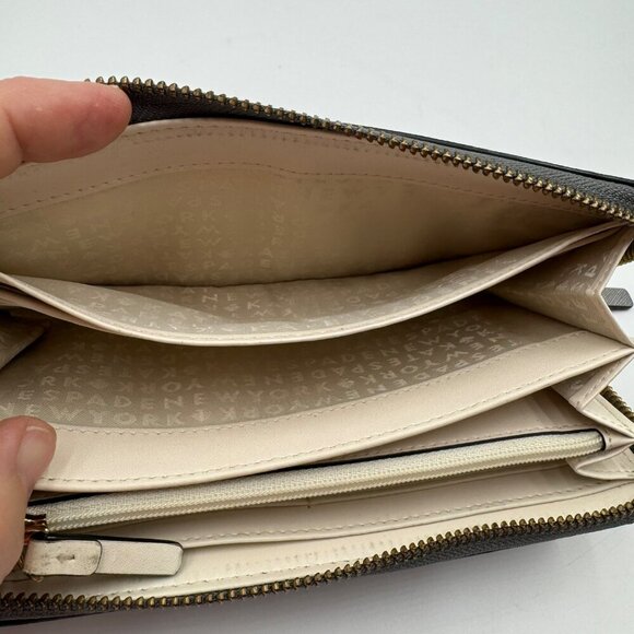 Kate Spade New York Gray Leather Zip-Around Wallet With 12 Card Slots & Interior - Picture 6 of 14